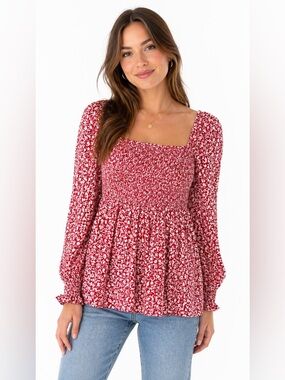 TORRID Babydoll Chiffon Smocked Top Floral Ditsy Print 3/4 Sleeves Partly Lined